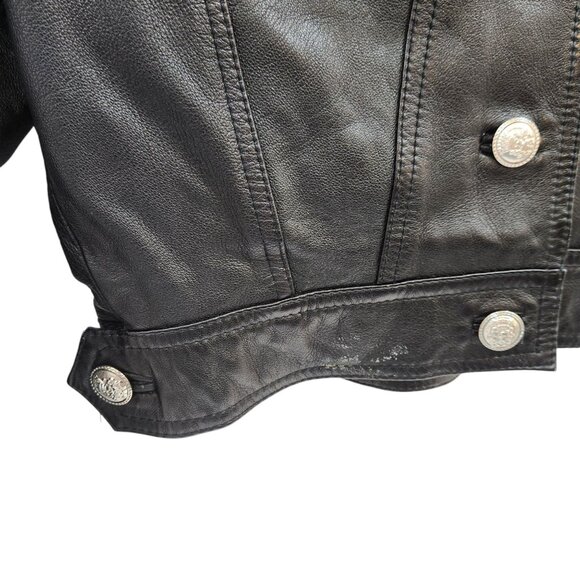 Vintage 90s LIMITED Women's Cropped Black Leather Jacket Stud Detail Size Small - Picture 5 of 10